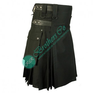 Black Adjustable Leather Straps Kilt